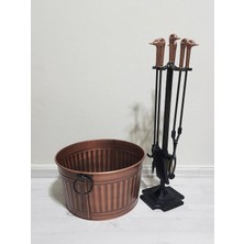 Özgürce Şömine Seti, Antik Bakır, Odun Kovası ve Maşa ile Şık Atmosfer