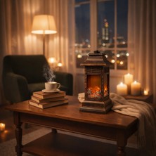 Özgürce Şarjlı Dekoratif Masa Lambası, Şömine Efektli, Şık ve Modern Tasarım