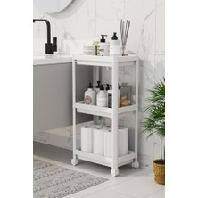 Trend Maison Çok Amaçlı 3 Katlı Tekerlekli Banyo Raf Ünitesi Düzenleyici Beyaz