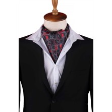 Kravatkolik Füme - Kırmızı Motif Desen Erkek Fular Ascot K672