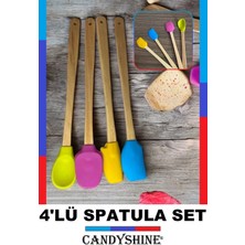 Feyza Design Renkli Silikon Mutfak Spatula ve Kaşık Seti, Ahşap Saplı, Kullanışlı ve Şık