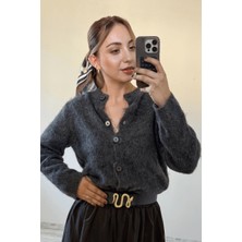 BeeYouStudio Yumoş Kumaş Düğmeli Hırka/Antrasit