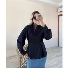 BeeYouStudio Beli Düğme Detaylı Siyah Gömlek L