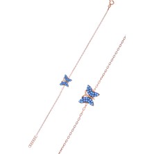 Midyat Nurtaş Gümüş Kelebek Model Rose Kaplama Firuze Taşlı Gümüş Bileklik 201024985