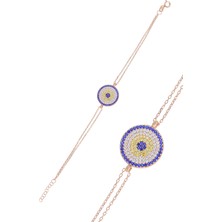 Midyat Nurtaş Gümüş Nazar Boncuğu Tasarım Safir Zirkon Taşlı Roslu Kadın Bileklik (M) 201025038