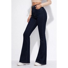 Lenithra Kadın Yüksek Bel Ispanyol Paça Denim Jean 5 Cepli Esnek Kumaş ile Günlük Kullanım İçin Uygun