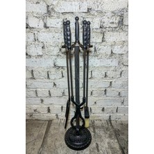 Özgürce Şömine Maşa Takımı, Yuvarlak Tabanlı, Parmak Izli, Siyah, Dayanıklı