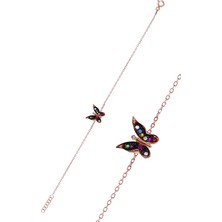 Midyat Nurtaş Gümüş Karışık Renkli Kelebek Model Rose Kaplama Zirkon Taşlı Gümüş Bileklik 201024988