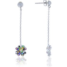 Midyat Nurtaş Gümüş Yonca Tasarım Renkli Taşlı Gümüş Kadın Küpe 201025104