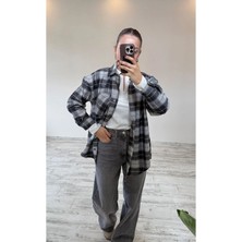 BeeYouStudio Gri Ekose Oversize Cepli Gömlek