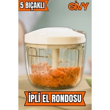 Feyza Design Pratik ve Şık 5 Bıçaklı Ipli El Rondosu, 1000 Ml, Paslanmaz Çelik Bıçaklı