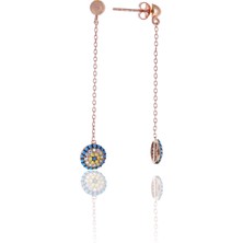 Midyat Nurtaş Gümüş Nazar Boncuğu Bombeli Tasarım Firuze Zirkon Taşlı Roslu Kadın Küpe (S) 201025057