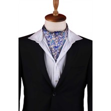 Kravatkolik Mavi Watercolor Çiçek Desen Erkek Fular Ascot K662