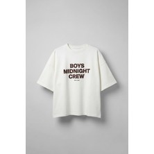 Abluka Online Erkek Boxy Fit Bisiklet Yaka Yazı Baskılı T-Shirt Ekru