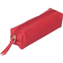 PLM Gerçek Deri Kalem Kutusu,el Yapımı Fermuarlı Kılıf, Koyu Kırmızı