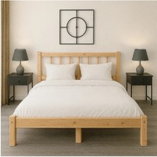 Pinoxi 120CM x 190CM Doğal Masif Ahşap Yuvarlak Çıtalı Başlıklı Karyola Doğal Ahşap Natural Renk