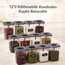 Eba Home 12'li 450ML Kendinden Kaşıklı Kilitlenebilir Kapaklı Baharatlık Seti 450ML 25 Adet Etiket Hediyeli