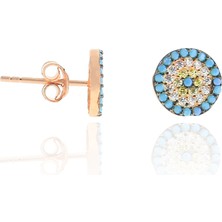 Midyat Nurtaş Gümüş Nazar Boncuğu Tasarım Firuze Zirkon Taşlı Roslu Kadın Küpe (S) 201025051