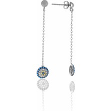 Midyat Nurtaş Gümüş Nazar Boncuğu Bombeli Tasarım Firuze Zirkon Taşlı Kadın Küpe 201025060