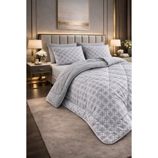 Teksnil Home Çift Kişilik Yorgan Seti Gri Zincir Desenli Welsoft,anti Alerjik,çift Taraflı (Yorgan + 2 Yastık Kılıfı)