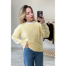 BeeYouStudio Sarı Saç Örgü Detaylı Bisiklet Yaka Kazak Standart