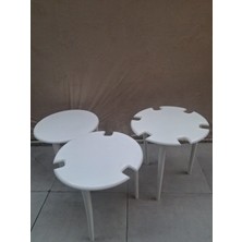 Bengi Ankara Mobilya Zigon Dümen Sehpa 90607 Yuvarlak Model Kayın Torna Parlak Beyaz Boya El Yapım