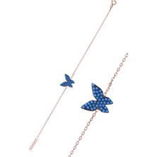 Midyat Nurtaş Gümüş Kelebek Model Rose Kaplama Firuze Taşlı Gümüş Bileklik 201024986