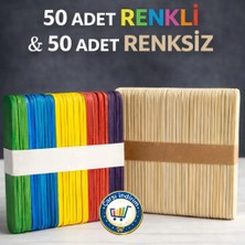 Nistabolje 50 Adet Renkli 50 Adet Renksiz Geniş Dil Çubuğu Abeslang Dil Basma Çubuğu