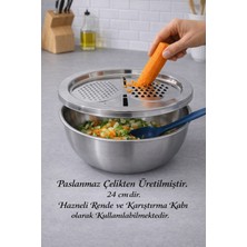 Feyza Design Çift Fonksiyonlu Paslanmaz Çelik Hazneli Rende ve Karıştırma Kabı 24 cm