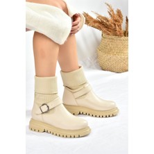 Fox Shoes Bej Kalın Tabanlı Günlük Triko Kadın Bot L524021709