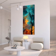 Meteor Medya Soyut Ağaç ve Gün Batımı Desenli Dikey Kanvas Tablo – Modern Renkli Duvar Dekoru