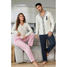 Bella Notte Erkek Düğmeli Uzun Kollu Nakışlı Çift Pijama Takımı
