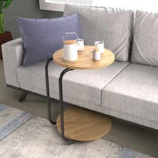 Vilinze Emr Modern Tasarımlı Tekerlekli Yuvarlak C Sehpa Yonga Levha Malzemeden Siyah - Naturel