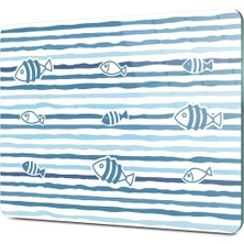 Feyza Design Şeffaf Cam Kesme ve Sunum Tahtası, Marine Blue Fish Çizgili 20X30 cm