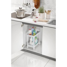 Trend Maison 2 Katlı Tekerlekli Düzenleyici Raf , Banyo Dolabı, Mutfak Tezgah ve Evye Altı, Deterjanlık Beyaz