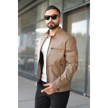 Mero Life Erkek Krem Dar Kesim Yeni Sezon Deri Ceket Mont