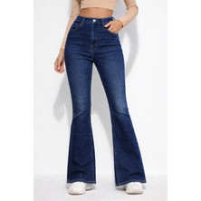 Kadın Yüksek Bel Ispanyol Paça Power Likra Kot Denim Jean
