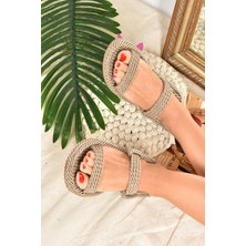 Fox Shoes Vizon Halat Ipli Hasır Kadın Sandalet K596012104