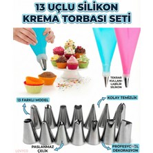 Feyza Design 13'lü Silikon Pasta Sıkma Torbası Seti, Krema ve Kek Süsleme Aracı