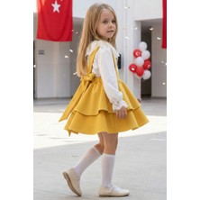 Parla Kids Kız Çocuk Helen Sarı Askılı Jile Elbise Dantelli Detay Ekru Uzun Kollu Bluz Takım 23 Nisan Gösteri Kıyafeti