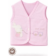 Unisex Bebek Tren Tavşan Nakışlı %100 Organik Pamuklu Penye Bebek Yelek