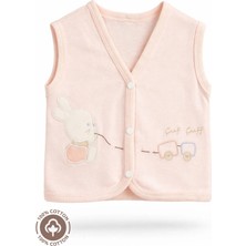 Unisex Bebek Tren Tavşan Nakışlı %100 Organik Pamuklu Penye Bebek Yelek