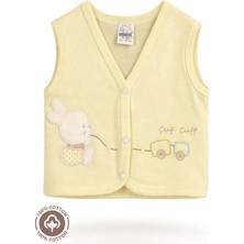 Unisex Bebek Tren Tavşan Nakışlı %100 Organik Pamuklu Penye Bebek Yelek