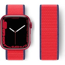 isiltikidsmoda Newface Apple Watch 38MM Hasırlı Cırtcırtlı Kordon - Lacivert-Kırmızı