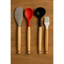 Feyza Design Çok Amaçlı Silikon ve Ahşap Saplı 4'lü Mutfak Seti