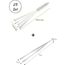 Feyza Design 2'li Mutfak Gereçleri Seti: Boncuk Uçlu Lüx Çırpıcı ve Masterchef Cımbız