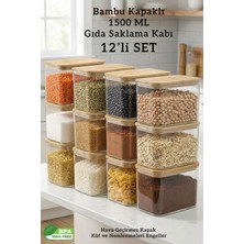 Fithome 12’li Bambu Kapaklı Dikdörtgen 1500 ml Hava Geçirmez Gıda Saklama Kabı Seti – 1.5 Litre