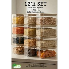 Fithome 12’li Bambu Kapaklı Dikdörtgen Hava Geçirmez Gıda Saklama Kabı Seti - 1000 ml