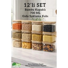 Fithome 12’li Bambu Kapaklı Kare 700 ml Hava Geçirmez Gıda Saklama Kabı Seti