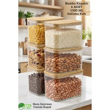 Fithome Bambu Kapaklı Dikdörtgen 6’lı 1500 ml Hava Geçirmez Gıda Saklama Kabı Seti